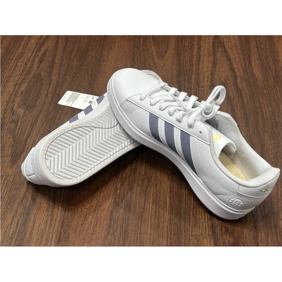NEW! Adidas Women's Grand Court 2.0 Tennis Shoes Grey Stripes White Cloudfoam - Picture 6 of 9